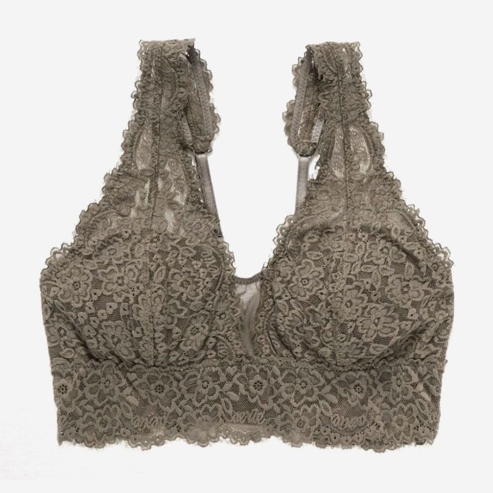 NEW Aerie womens Bralette Medium M 34 Eyelash lace bra convertible olive khaki